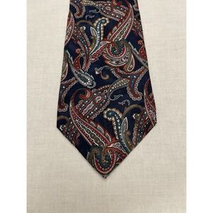 Oscar de La Renta Men's Silk Neck Tie 4" Navy Blue Red Gold Paisley 59"